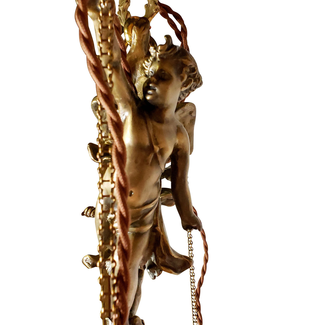 LUMEN ARIA 22 Inch Handmade Antique Cherub Two-Light Chandelier With Brass Chain