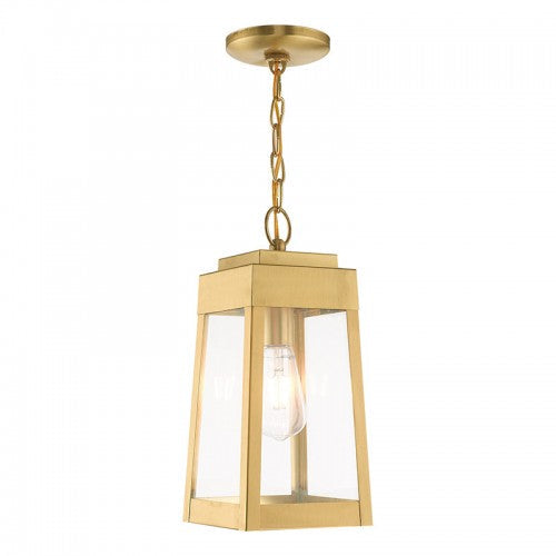 1 Light Satin Brass Outdoor Pendant Lantern Livex