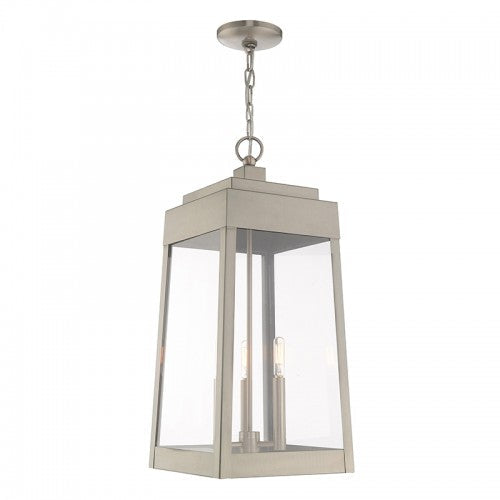 3 Light Brushed Nickel Outdoor Pendant Lantern Livex