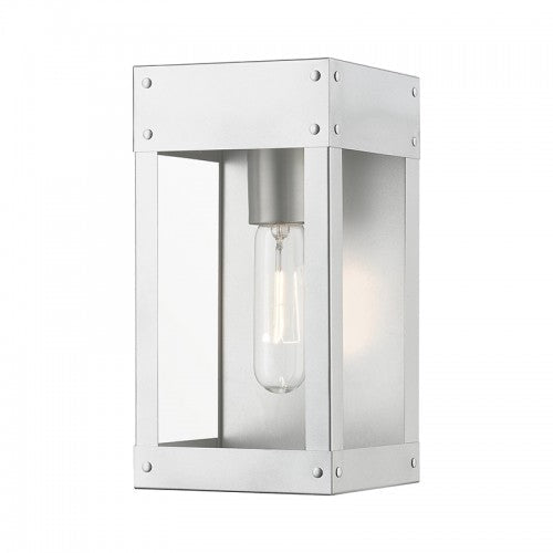 1 Light Painted Satin Nickel with Brushed Nickel Candle Outdoor Wall Lantern Livex