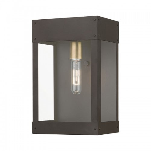 1 Light Bronze with Antique Brass Candle Outdoor Wall Lantern Livex