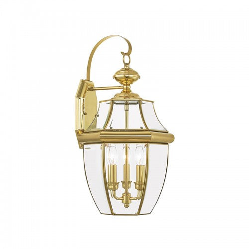 3 Light Polished Brass Outdoor Wall Lantern Livex