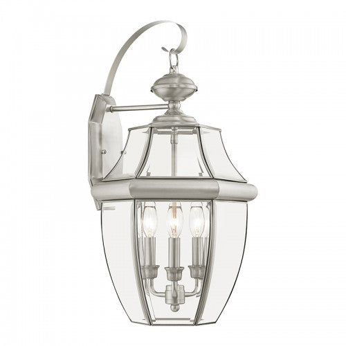 3 Light Brushed Nickel Outdoor Wall Lantern Livex