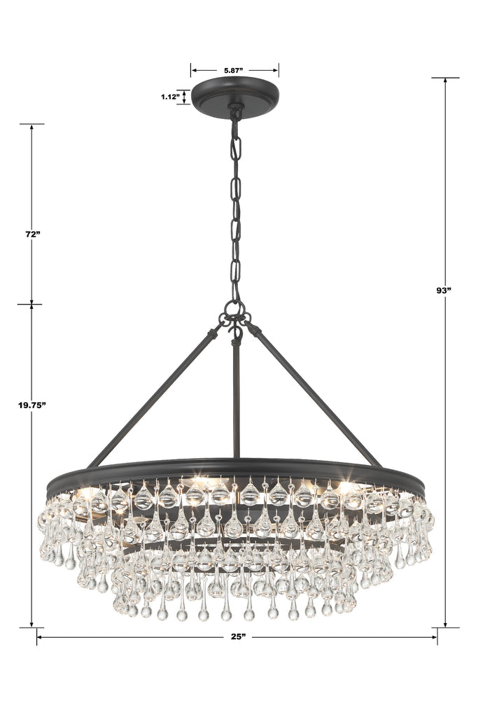 Calypso 6 Light Matte Black Chandelier Crystorama