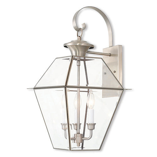 3 Light Brushed Nickel Outdoor Wall Lantern Livex