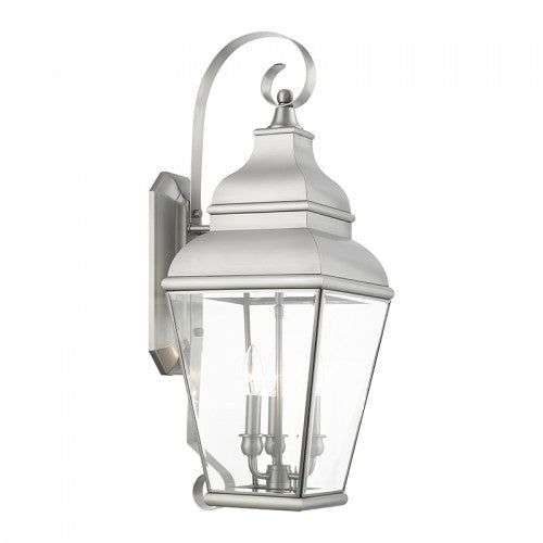 3 Light Brushed Nickel Outdoor Wall Lantern Livex