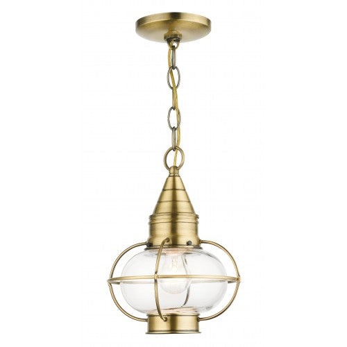 1 Light Antique Brass Outdoor Pendant Lantern Livex