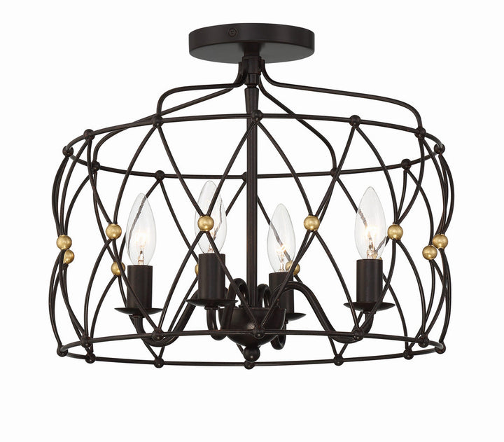 Crystorama Crystorama Zucca 4 Light English Bronze + Antique Gold Semi Flush Mount