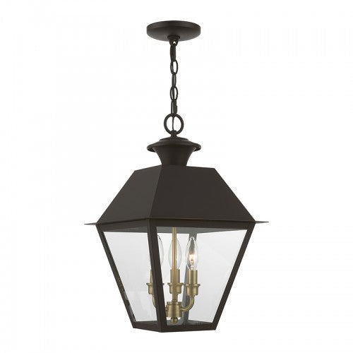 3 Light Bronze with Antique Brass Finish Cluster Outdoor Large Pendant Lantern Livex