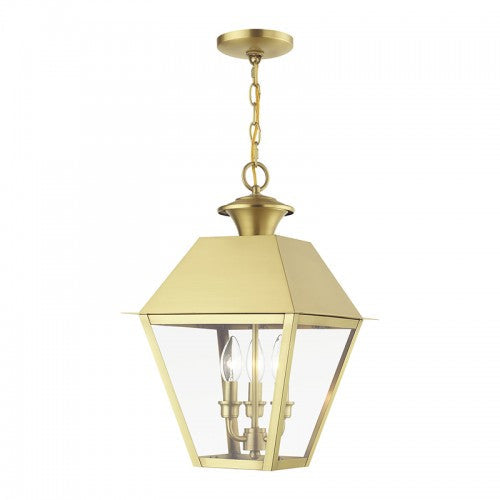 3 Light Natural Brass Outdoor Large Pendant Lantern Livex