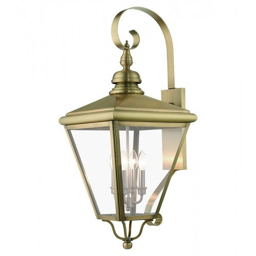 4 Light Antique Brass Outdoor Extra Large Wall Lantern with Brushed Nickel Finish Cluster Livex