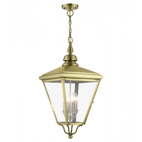 4 Light Antique Brass Outdoor Extra Large Pendant Lantern with Brushed Nickel Finish Cluster Livex