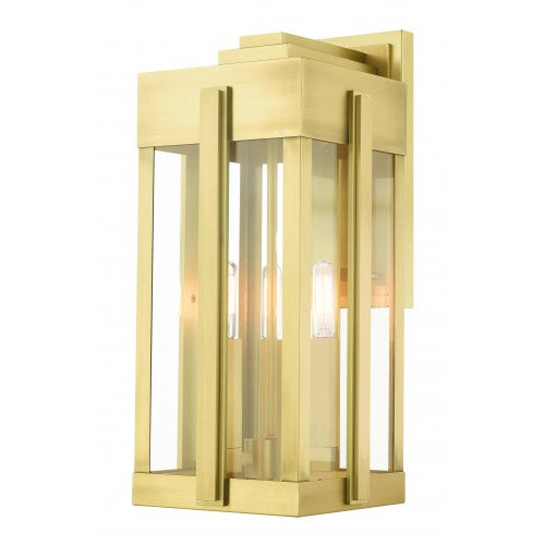 3 Light Natural Brass Outdoor Wall Lantern Livex