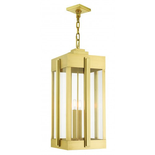 4 Light Natural Brass Outdoor Pendant Lantern Livex