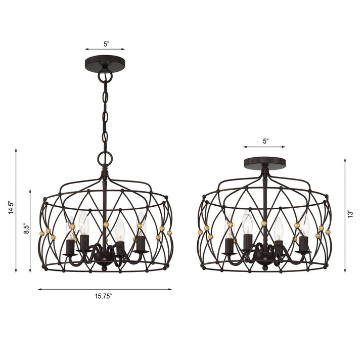 Crystorama Crystorama Zucca 4 Light English Bronze + Antique Gold Semi Flush Mount