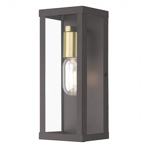 1 Light Bronze Outdoor ADA Medium Wall Lantern with Antique Gold Finish Accents Livex