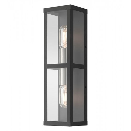 1 Light Black Outdoor ADA Wall Lantern with Brushed Nickel Finish Accents Livex