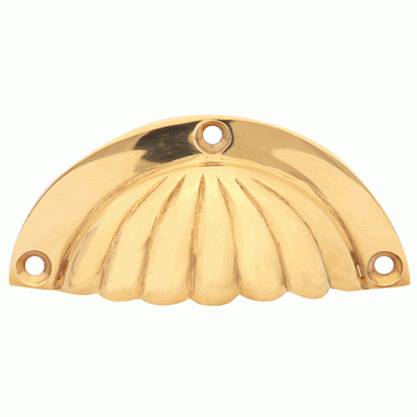 COPPER MOUNTAIN HARDWARE 3 1/2 Inch Overall (3 Inch c-c) Solid Brass Scalloped Cup Pull (Polished Brass Finish)