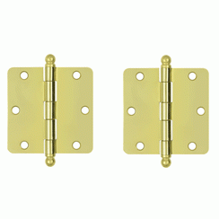 DELTANA 3 1/2 Inch x 3 1/2 Inch Ball Tip Steel Hinge (Polished Brass Finish)