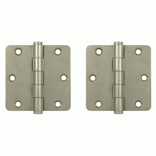 3 1/2 Inch X 3 1/2 Inch Solid Brass Hinge Interchangeable Finials (1/4" Radius Corner, White Bronze Light Finish) DELTANA