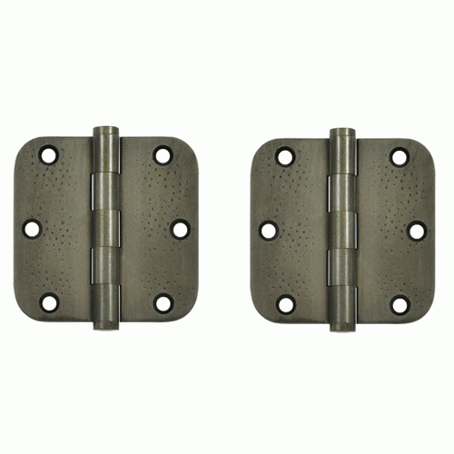 DELTANA 3 1/2 Inch X 3 1/2 Inch Solid Brass Hinge Interchangeable Finials (5/8" Radius Corner, White Bronze Dark Finish)