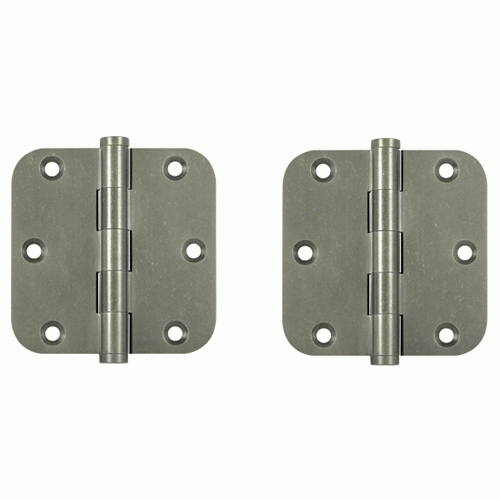 3 1/2 Inch X 3 1/2 Inch Solid Brass Hinge Interchangeable Finials (5/8" Radius Corner, White Bronze Medium Finish) DELTANA