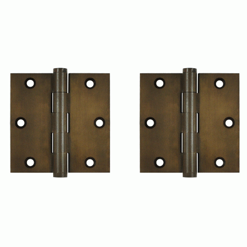 3 1/2 Inch X 3 1/2 Inch Solid Brass Hinge Interchangeable Finials (Square Corner, Bronze Rust Finish) DELTANA