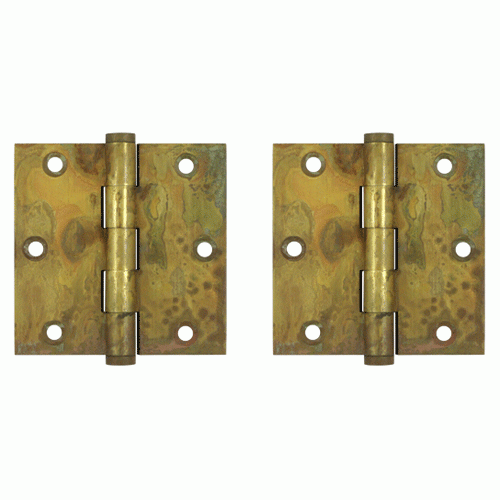 3 1/2 Inch X 3 1/2 Inch Solid Brass Hinge Interchangeable Finials (Square Corner, Rust Finish) DELTANA