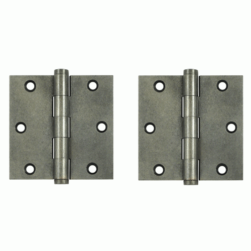 DELTANA 3 1/2 Inch X 3 1/2 Inch Solid Brass Hinge Interchangeable Finials (Square Corner, White Bronze Dark Finish)