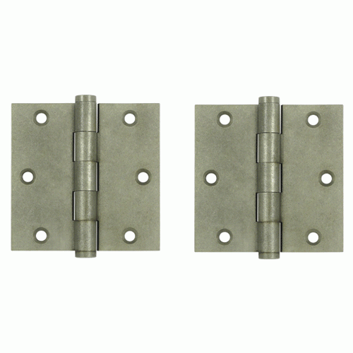 3 1/2 Inch X 3 1/2 Inch Solid Brass Hinge Interchangeable Finials (Square Corner, White Bronze Light Finish) DELTANA