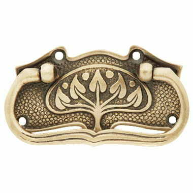 COPPER MOUNTAIN HARDWARE 3 3/4 Inch Leaf Pattern Solid Brass Drawer Pull - Hand Hammered Design (Antique Brass Finish)