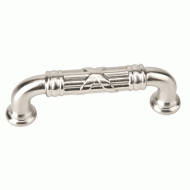 EMTEK 3 5/8 Inch (3 Inch c-c) Solid Brass Ribbon & Reed Fixed Pull - Estate (Brushed Nickel Finish)