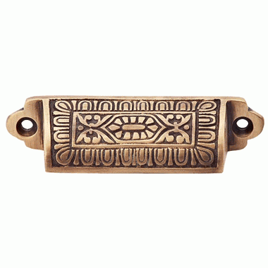 COPPER MOUNTAIN HARDWARE 3 5/8 Inch Overall (3 Inch c-c) Traditional Square Eastlake Style Bin Pull (Antique Brass Finish)