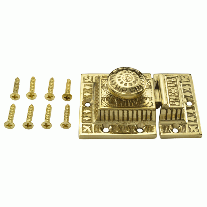 COPPER MOUNTAIN HARDWARE 3 Inch Long Windsor Pattern Lost Wax Cast Cabinet Latch (Lacquered Brass Finish)