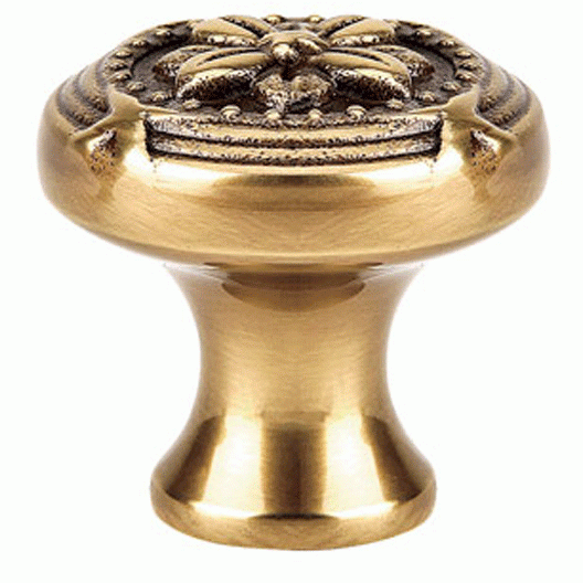 EMTEK 1 3/4 Inch Solid Brass Ribbon & Reed Cabinet Knob Antique Brass Finish