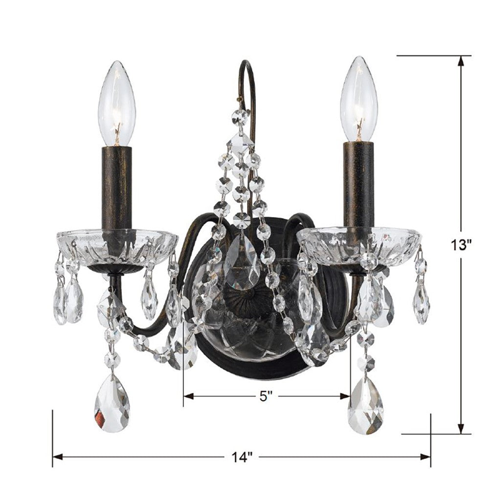 Crystorama Crystorama Butler 2 Light Hand Cut Crystal English Bronze Sconce