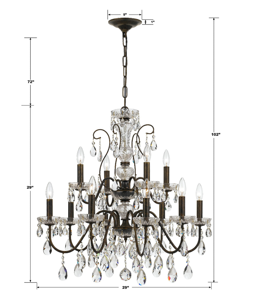 Butler 12 Light Hand Cut Crystal English Bronze Chandelier Crystorama