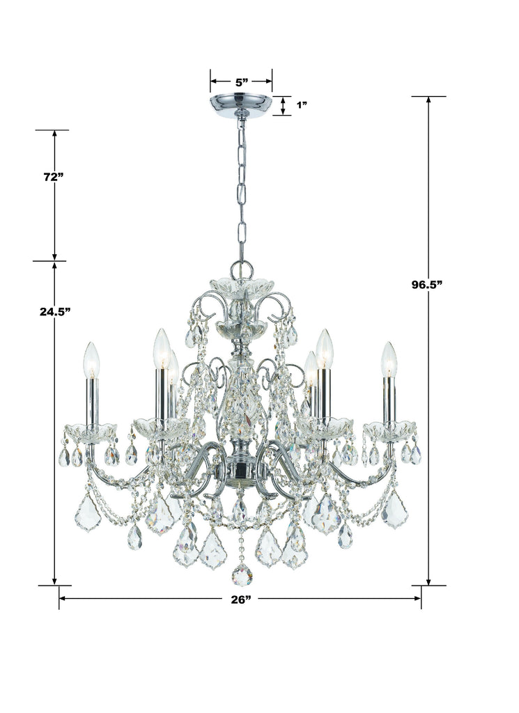 Imperial 6 Light Clear Italian Crystal Polished Chrome Chandelier Crystorama