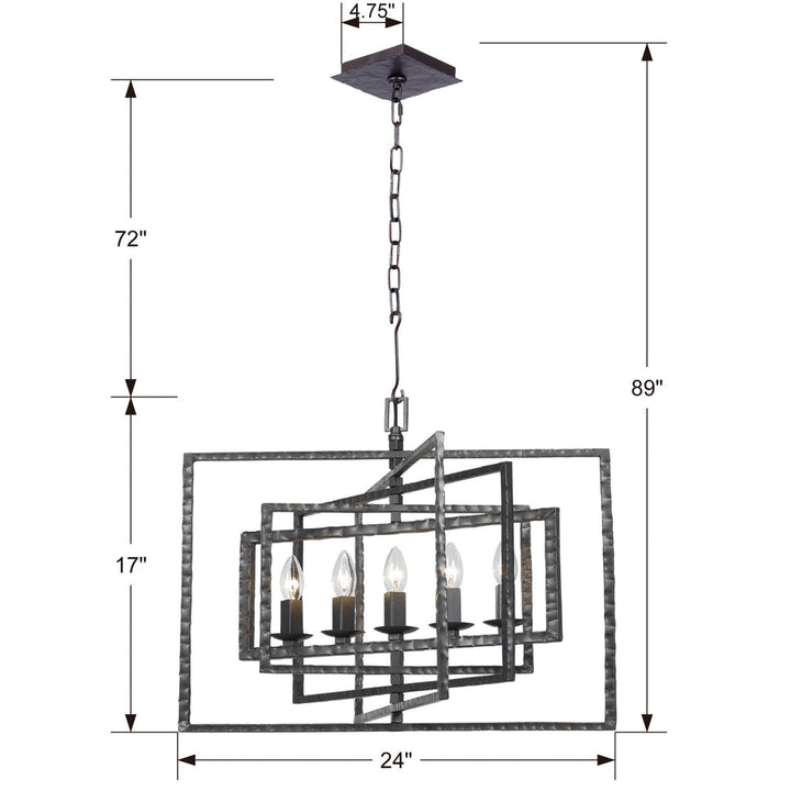 Capri 5 Light Raw Steel Chandelier Crystorama