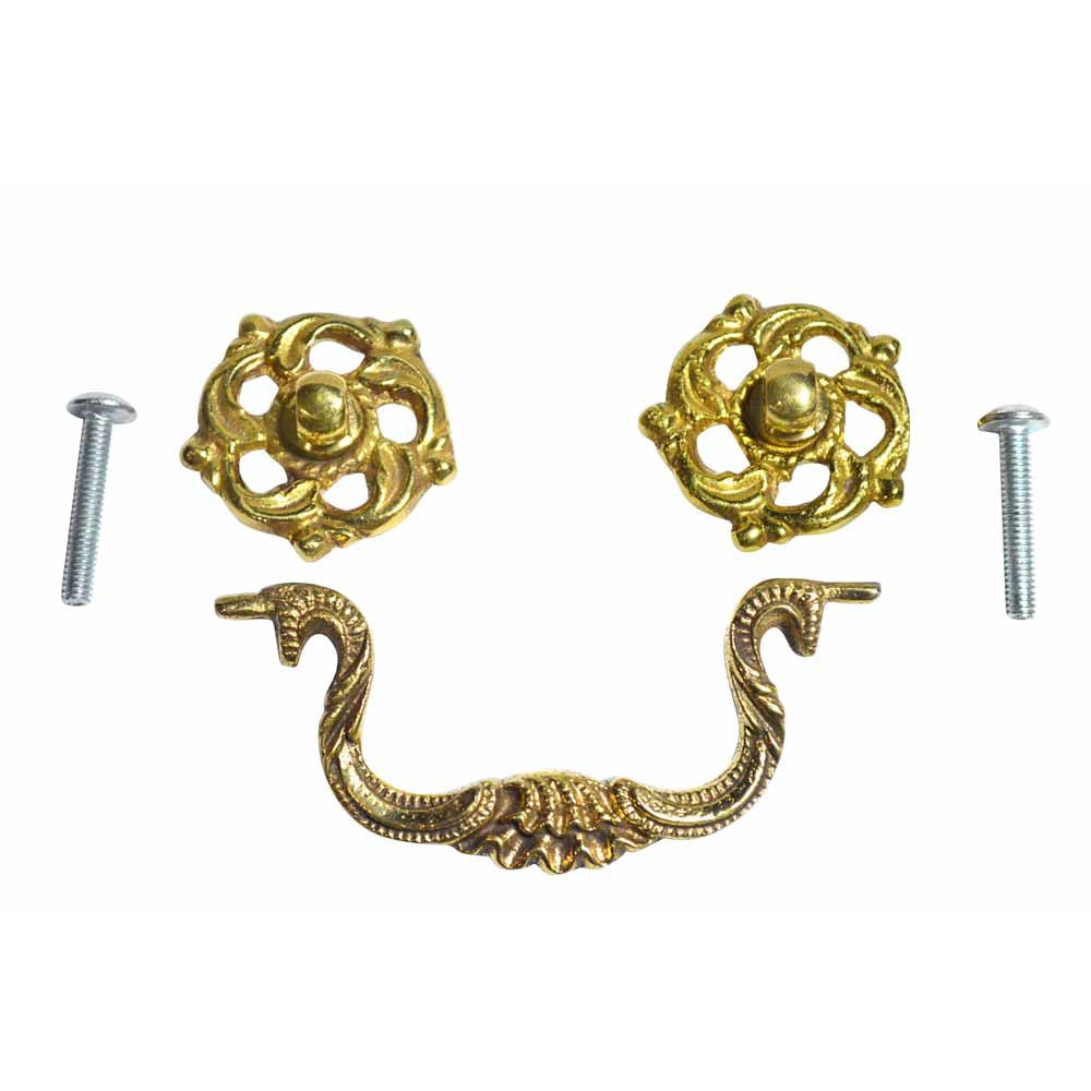 COPPER MOUNTAIN HARDWARE 4 1/2 Inch Beaded Victorian Bail Pull with Leaf Mount (Polished Brass)