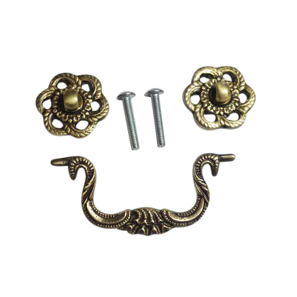 COPPER MOUNTAIN HARDWARE 4 1/2 Inch Beaded Victorian Bail Pull with Roped Floral Mount (Antique Brass)