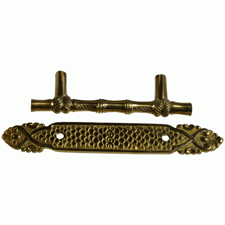 COPPER MOUNTAIN HARDWARE 4 1/2 Inch Overall (3 Inch c-c) Bamboo Cabinet Pull & Back Plate (Polished Brass Finish)