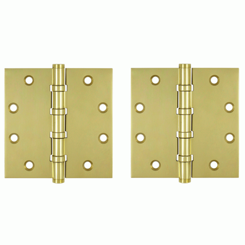 DELTANA 4 1/2 Inch X 4 1/2 Inch Solid Brass Four Ball Bearing Square Hinge (Polished Brass Finish)