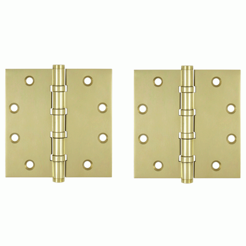 DELTANA 4 1/2 Inch X 4 1/2 Inch Solid Brass Four Ball Bearing Square Hinge (Unlacquered Brass Finish)