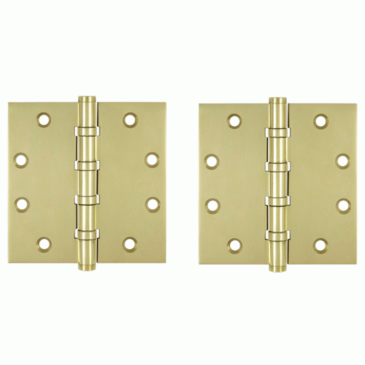 DELTANA 4 1/2 Inch X 4 1/2 Inch Solid Brass Four Ball Bearing Square Hinge (Unlacquered Brass Finish)