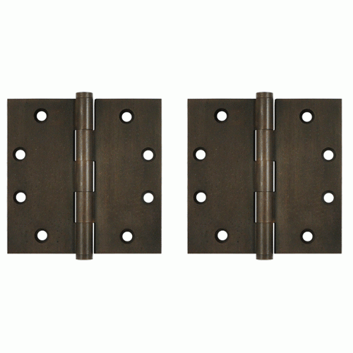 DELTANA 4 1/2 Inch X 4 1/2 Inch Solid Brass Hinge Interchangeable Finials (Square Corner, Bronze Rust Finish)