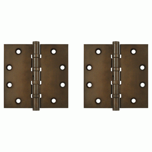 DELTANA 4 1/2 Inch X 4 1/2 Inch Solid Brass Hinge Interchangeable Finials (Square Corner, Bronze Rust Finish)