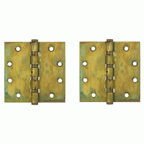 DELTANA 4 1/2 Inch X 4 1/2 Inch Solid Brass Hinge Interchangeable Finials (Square Corner, Rust Finish)