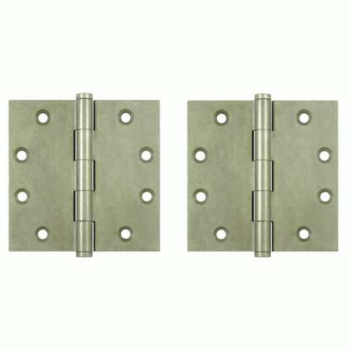 DELTANA 4 1/2 Inch X 4 1/2 Inch Solid Brass Hinge Interchangeable Finials (Square Corner, White Bronze Light Finish)