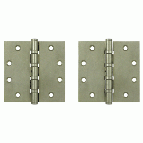 DELTANA 4 1/2 Inch X 4 1/2 Inch Solid Brass Hinge Interchangeable Finials (Square Corner, White Bronze Light Finish)